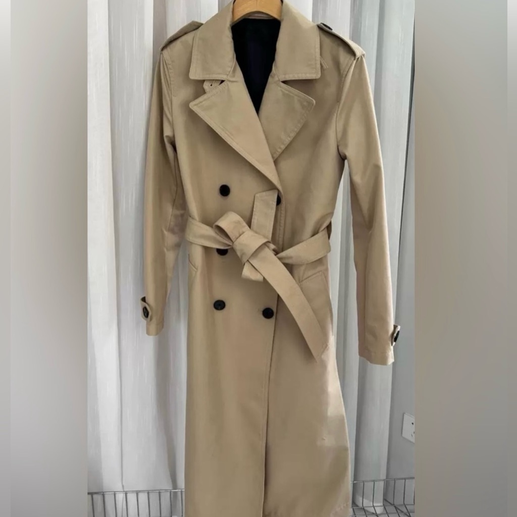 Zadig Voltaire Tan Trench Coat With Belted Waist And Wide Lapels, Size S